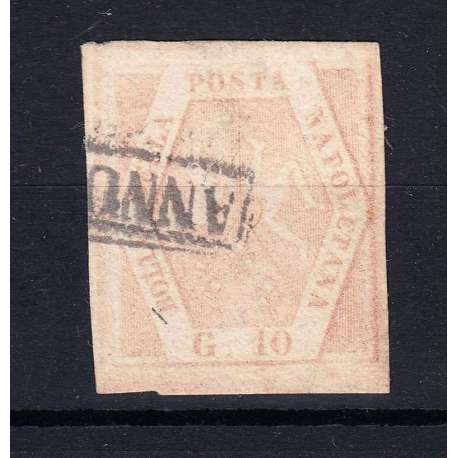 NAPOLI 1858 STEMMA DELLE DUE SICILIE 10 GRANA N.11a USATO FIRMATO RAYBAUDI Sicilia francobolli filatelia stamps