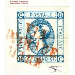 1863 REGNO 15 c. AZZURRO I TIPO DOPPIA STAMPA COMPLETA n.12d SU BUSTA CERT. regno d' Italia francobolli filatelia stamps