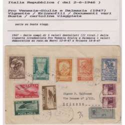 1947 RARA BUSTA VIAGGIATA CON VIGNETTE PRO VENEZIA GIULIA CERTIFICATO Occupazioni francobolli filatelia stamps
