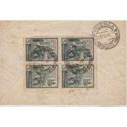 1956 REPUBBLICA ETICHETTA DA 5 L. IN QUARTINA SU BUSTA VIAGGIATA CERT. repubblica italiana francobolli filatelia stamps