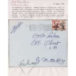 1956 REPUBBLICA VIGNETTA DA 5 L. SU BUSTA VIAGGIATA CERT. repubblica italiana francobolli filatelia stamps