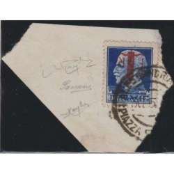 1944 ALESSANDRIA 1,25 L. SOPR. CAPOVOLTA PFR n. 5a CERT. SU FRAMMENTO Occupazioni francobolli filatelia stamps