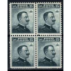 REGNO D'ITALIA 1906 QUARTINA 15 CENTESIMI N.80 G.I MNH** / G.O MH* CENTRATA regno d' Italia francobolli filatelia stamps