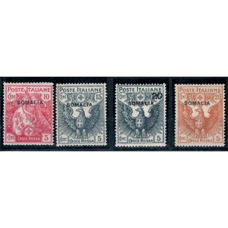 COLONIE SOMALIA 1916 PRO CROCE ROSSA 4 VALORI G.O MH* BEN CENTRATI Colonie francobolli filatelia stamps