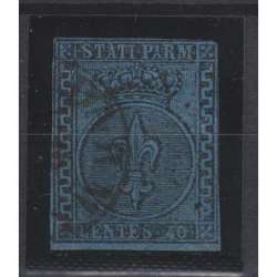 PARMA 1852 GIGLIO BORBONICO 40 CENTESIMI AZZURRO N.5 USATO SIGLATO COLLA Modena e Parma francobolli filatelia stamps
