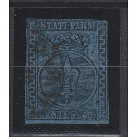 PARMA 1852 GIGLIO BORBONICO 40 CENTESIMI AZZURRO N.5 USATO SIGLATO COLLA Modena e Parma francobolli filatelia stamps