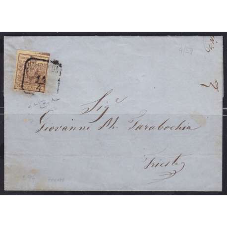 1850 LOMBARDO VENETO 30 c. 8a SPAZIO TIPOG. ORIZ. 8d SU BUSTA VAPORE CERT. US Lombardo Veneto francobolli filatelia stamps