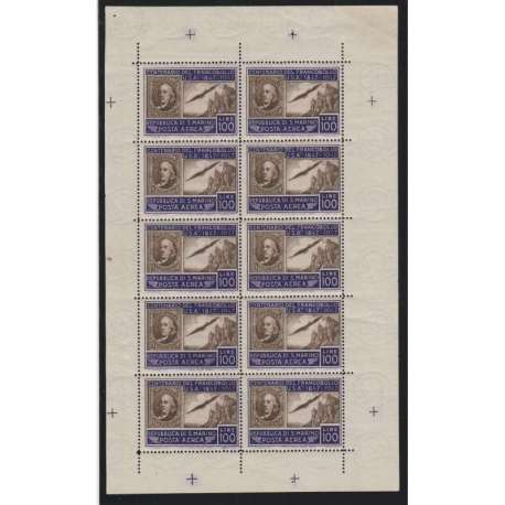 SAN MARINO 1947 MINIFOGLIO AMERICANO USA N.8 G.I MNH** NON PIEGATO 2 CERT. San Marino francobolli filatelia stamps