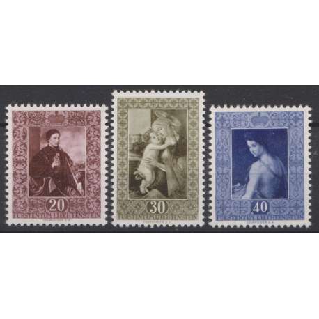 LIECHTENSTEIN 1952 QUADRI GALLERIA DEL PRINCIPATO 3 V. G.I MNH** Liechtenstein francobolli filatelia stamps