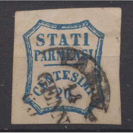 PARMA 1859 20 CENTESIMI AZZURRO N.15 USATO MARGINI ENORMI Modena e Parma francobolli filatelia stamps