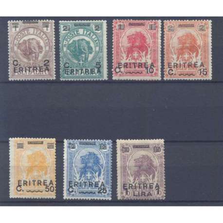 1922 ERITREA LEONI E ELEFANTI SOPR. 7 V. S.11 G.I. MNH** Colonie francobolli filatelia stamps