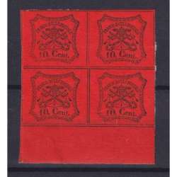STATO PONTIFICIO 1867 QUARTINA 10 CENTESIMI N.17 G.I MNH** CERT. Stato Pontificio francobolli filatelia stamps