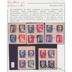 1944 R.S.I. G.N.R. VERONA 20 V. S.101b SU FRAMMENTI CERTIFICATO US. R.S.I. e Luogotenenza francobolli filatelia stamps