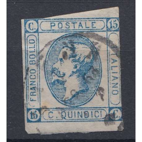 1863 15 C N. 13 II TIPO US. PUNTO D'OSSIDO MARGINI CORTI regno d' Italia francobolli filatelia stamps