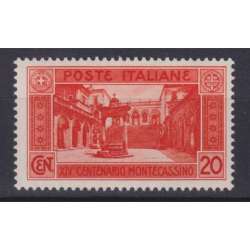 REGNO D'ITALIA 1929 MONTECASSINO 20 CENTESIMI ARANCIO G.I MNH** regno d' Italia francobolli filatelia stamps