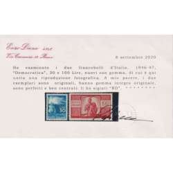 REPUBBLICA 1945-48 DEMOCRATICA 23 V. G.I MNH** CERT. repubblica italiana francobolli filatelia stamps