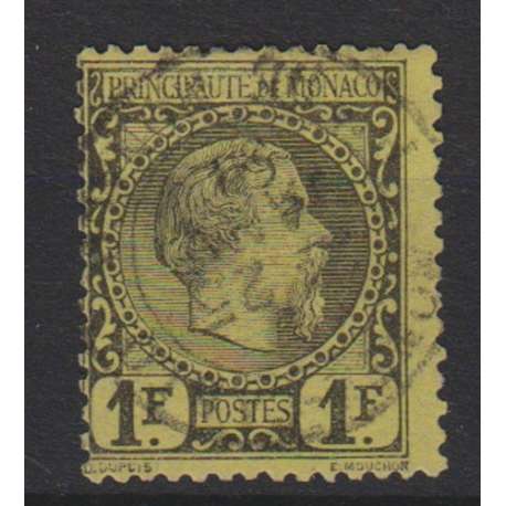 MONACO 1885 1 FRANCO NERO SU GIALLO CARLO III US. Monaco francobolli filatelia stamps