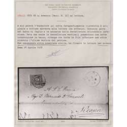 1879 REGNO 20 C. ARANCIO NON DENT. IN BASSO N.39 SU BUSTA VIAGGIATA CERT. regno d' Italia francobolli filatelia stamps