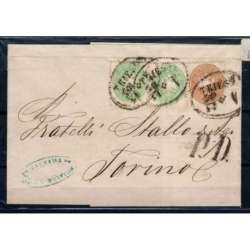 AUSTRIA 1864 3 KREUZER 2 V. + 15 KREUZER USATI SU BUSTA Austria francobolli filatelia stamps