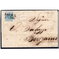 LOMBARDO VENETO 1851 45 CENTESIMI N.10a SU BUSTA SACILE P.5 BORDO F. Lombardo Veneto francobolli filatelia stamps