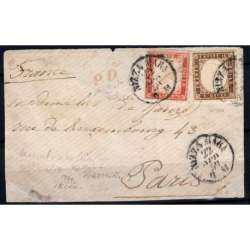 SARDEGNA 1858 10 C. N.14b + 40 C. N.16Ac + ANNULLO VAPORE USATI CERT. Sardegna francobolli filatelia stamps