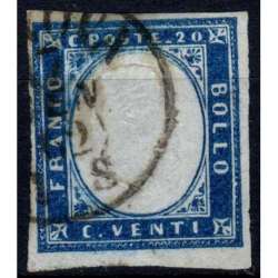 SARDEGNA 1861 20 CENTESIMI N.15Dc AZZURRO OLTREMARE USATO Sardegna francobolli filatelia stamps
