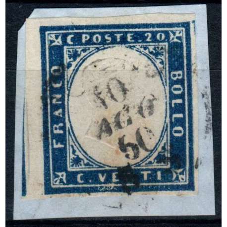 SARDEGNA 1860 20 CENTESIMI N.15C USATO SU FRAMMENTO Sardegna francobolli filatelia stamps
