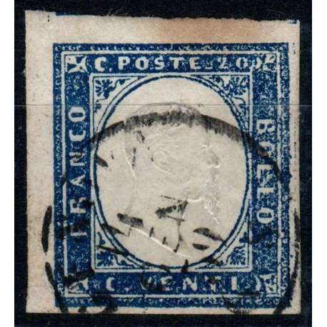 SARDEGNA 1859 20 CENTESIMI N.15B AZZURRO SCURO USATO Sardegna francobolli filatelia stamps