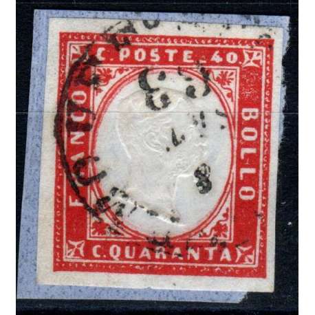 SARDEGNA 1863 40 CENTESIMI N.16F USATO SU FRAMMENTO Sardegna francobolli filatelia stamps