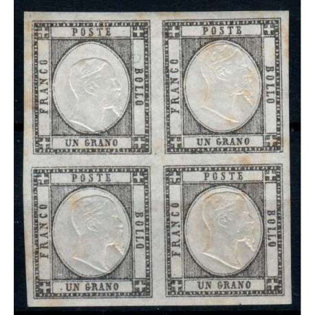 1861 PROVINCE NAPOLETANE 1 gr. n.19 BLOCCO DA 4 CERT. OSS. G.I. MNH** Napoli francobolli filatelia stamps