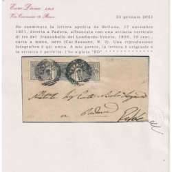 LOMBARDO VENETO 1850 STRISCIA 10 CENTESIMI N.2 SU BUSTA CERT. Lombardo Veneto francobolli filatelia stamps