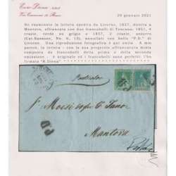 TOSCANA 1851-52 4 CRAZIE E 1857 2 CRAZIE MISTA SU BUSTA CERTIFICATA Toscana francobolli filatelia stamps