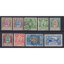 LIECHTENSTEIN 1924-27 STEMMI SERIE COMPLETA 9 V. G.O MH* / USATA Liechtenstein francobolli filatelia stamps