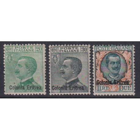 COLONIE ERITREA 1925 FRANCOBOLLI D'ITALIA 3 V. G.O MLH* Colonie francobolli filatelia stamps