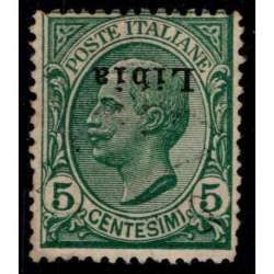 LIBIA 1912-15 5 c. SOPRASTAMPA I TIPO CAPOVOLTA n. 3c US. 3 ESISTENTI CERT. Colonie francobolli filatelia stamps