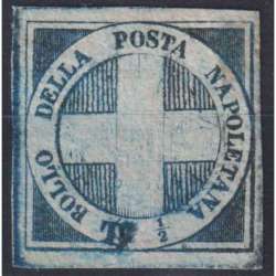 NAPOLI 1860 CROCETTA ½ T AZZURRO N.16b G.O MLH* 2 CERT. BOLAFFI 80% + A.DIENA regno d' Italia francobolli filatelia stamps