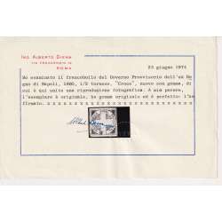 NAPOLI 1860 CROCETTA ½ T AZZURRO N.16b G.O MLH* 2 CERT. BOLAFFI 80% + A.DIENA regno d' Italia francobolli filatelia stamps