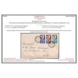 REPUBBLICA 1951 GINNICI SERIE COMPLETA 3 V. USATI SU BUSTA CERT. repubblica italiana francobolli filatelia stamps