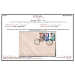 REPUBBLICA 1951 GINNICI 3 V. USATI SU BUSTA CERT. repubblica italiana francobolli filatelia stamps
