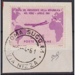 REPUBBLICA 1961 GRONCHI ROSA USATO SU FRAMMENTO CERTIFICATO repubblica italiana francobolli filatelia stamps