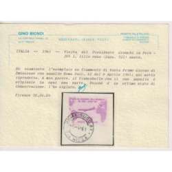 REPUBBLICA 1961 GRONCHI ROSA USATO SU FRAMMENTO CERTIFICATO repubblica italiana francobolli filatelia stamps