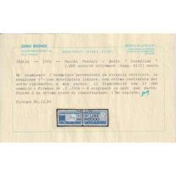 REPUBBLICA 1954 PACCHI POSTALI RUOTA CAVALLINO 1000 L. USATO CERT. repubblica italiana francobolli filatelia stamps
