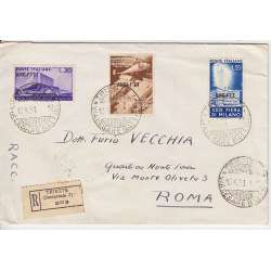 1951 TRIESTE "A" FIERA MILANO 2 V. S.17 + 20 L. ARA P. n.111 SU BUSTA VIAGGIATA Colonie e Occupazioni francobolli filatelia ...