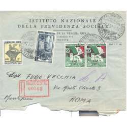 1952 TRIESTE "A" 2X FIERA TRIESTE 25L N.152 + 25L N.150 BUSTA VIAGGIATA Colonie e Occupazioni francobolli filatelia stamps