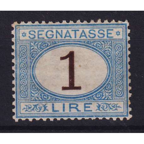REGNO 1870-74 SEGNATASSE 1 LIRA N.11 G.O MLH* CENTRATO CERT.