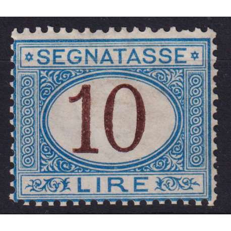 REGNO 1870-74 SEGNATASSE 10 LIRE N.14 G.O MLH* CENTRATO CERT.