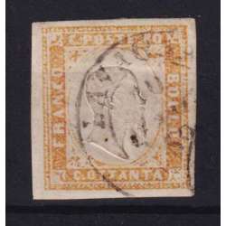 SARDEGNA 1858 80 CENTESIMI OCRA ARANCIO N.17b US. CERTIFICATO Sardegna francobolli filatelia stamps
