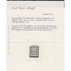 1852 MODENA 10 c. ROSA n.9 CON PUNTO CERT. G. BOLAFFI G.I. MNH** Modena e Parma francobolli filatelia stamps