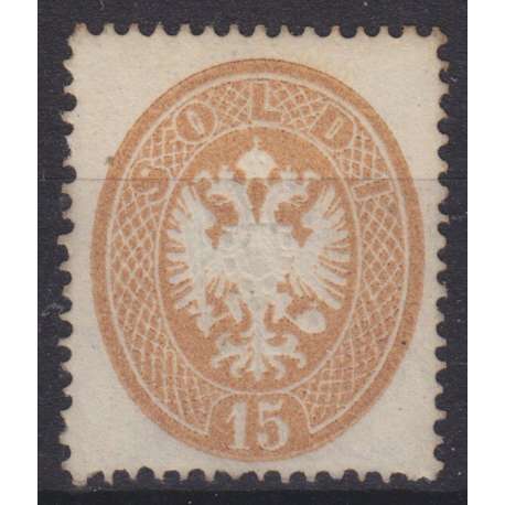 1863 LOMBARDO VENETO 15 s. BRUNO n.40 CERT. BOLAFFI G.O. MH* Lombardo Veneto francobolli filatelia stamps